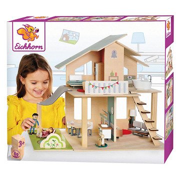 Eichhorn Puppenhaus aus Holz mit Möbeln, 25-teilig.