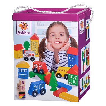 Eichhorn Wooden Blocks with Vehicles, 50pcs.