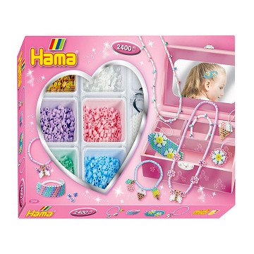 Hama Iron-On Bead Set Jewelry Making Pink, 2400 pcs.