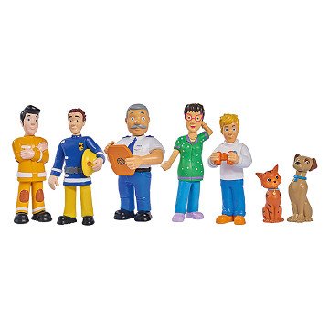 Fireman Sam Action Figures with 2 Dogs Set, 7pcs.