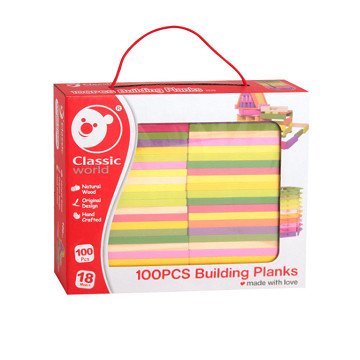 Classic World Houten Gekleurde Bouwplankjes, 100dlg.