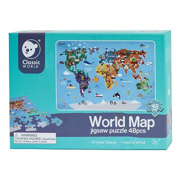 Classic World Wooden Jigsaw Puzzle World Map, 48 pcs.