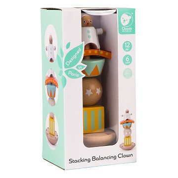 Classic World Wooden Stacking and Balancing Game Clown, 6-piece.