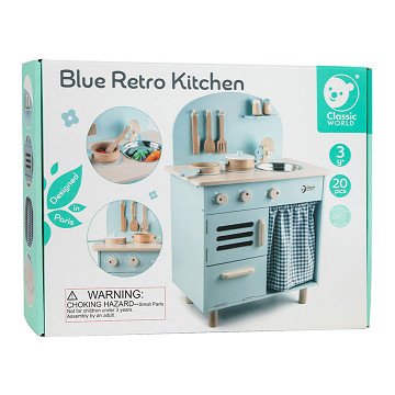 Classic World Houten Speelgoedkeuken Retro Blauw, 20dlg. 
