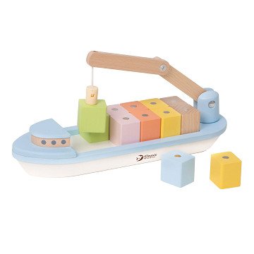 Classic World Wooden Block Boat with Crane, 13 pcs.
