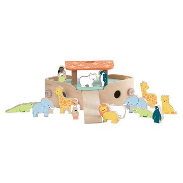 Classic World Wooden Noah's Ark Boat Building Set with Animals, 16 pieces.