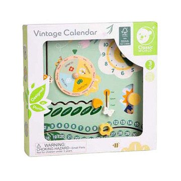 Classic World Houten Vintage Kalender Leerklok