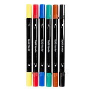 Dubbelzijdige Textielstiften Basiskleuren - 6st.