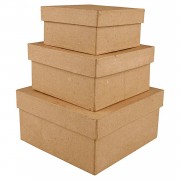 Quadratische Pappmaché-Boxen, 3 Stück.