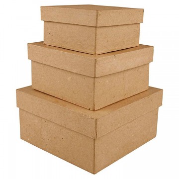 Quadratische Schachteln aus Pappmaché, 3 Stück.