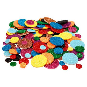 Foam Shapes Glitter Circles, 150pcs.