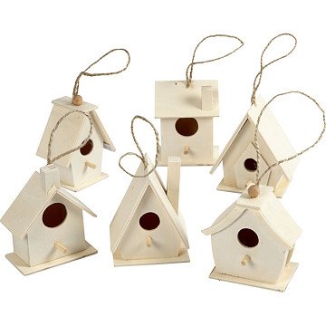 Birdhouse Wood 7cm, 6 pcs.