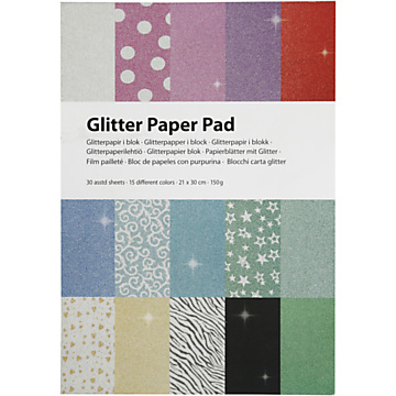 Glitter Paper Block A4 150gr, 30 Sheets