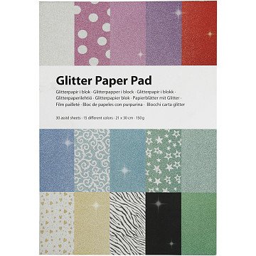 Glitzerpapierblock A4 150gr, 30 Blatt