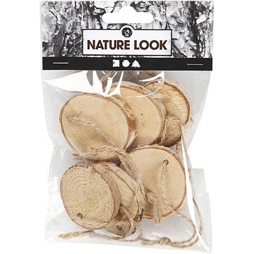 Wooden Disc with Hanging Cord, 7 pcs.