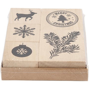 Wooden Stamp Set Christmas, 5pcs.