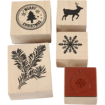 Wooden Stamp Set Christmas, 5 pcs.