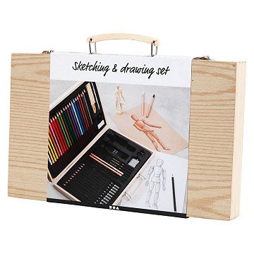 Sketch and Drawing Set in Wooden Case