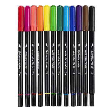 Dubbelzijdige Aquarel Marker Standaard Kleuren, 12st.