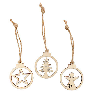 Christmas pendants Wood, 24 pcs.