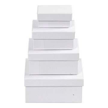 Rechteckboxen Weiß mit Deckel, 4 Stk.