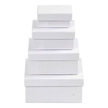 Rectangular Boxes White with Lid, 4 pcs.