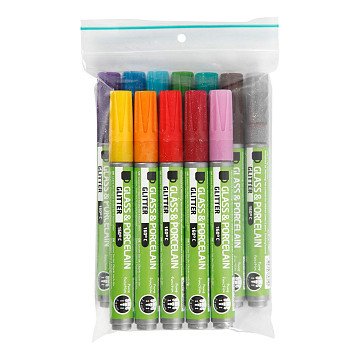 Glass and Porcelain Markers Color Glitter, 12 pcs.