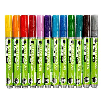 Glass and Porcelain Pens Color Glitter, 12 pcs.