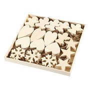 Wooden Ornaments Christmas Theme Various, 90 pcs.