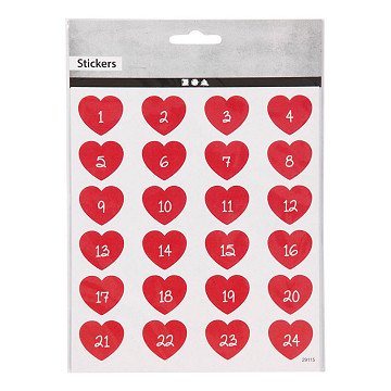 Stickers Heart with Number, 1 Sheet