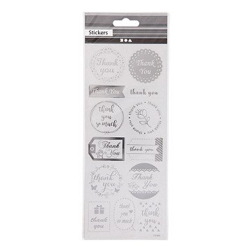 Stickers Silver Thank You, 1 Sheet