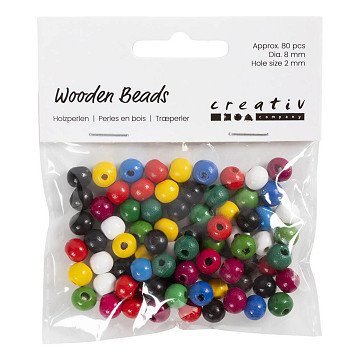 Houten Kralen Diverse Kleuren, 80st.