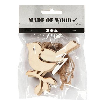 Wooden Bird Pendant, Set of 5