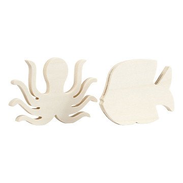 Wooden Sea Creatures Octopus and Fish, 2pcs.