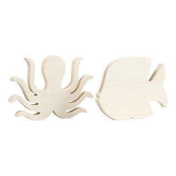 Wooden Sea Animals Squid and Fish, 2 pcs.