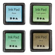 Stamping ink Green Shades/Olive/Aqua, 4 pcs.