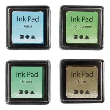 Stamping ink Green Shades/Olive/Aqua, 4 pcs.