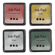 Stamping ink Gold/Lime Green/Christmas Red/Silver, 4 pcs.