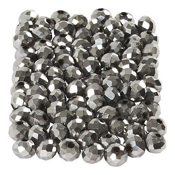 Facettierte Perlen Metallic-Grau, 100 Stück.