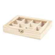 Wooden Box with Glass Lid and 10 Compartments