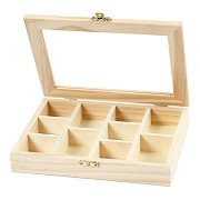Wooden Box with Glass Lid and 10 compartments