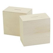 Wooden Money Box, 10x10x6cm
