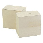 Houten Spaarpot, 10x10x6cm, 10st. 