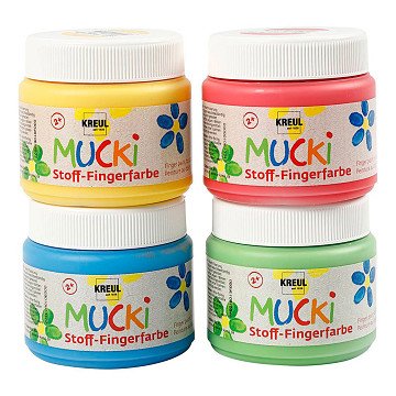 Muck Vingerverf Blauw/Groen/Rood/Geel, 4x150ml