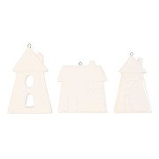 Hanging Ornaments Houses White, 18pcs.