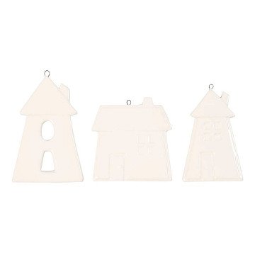 Hanging Ornaments Houses White, 18pcs.