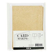 Karten und Umschläge 10,5 x 15 cm Glitzergold - 4 Stück.