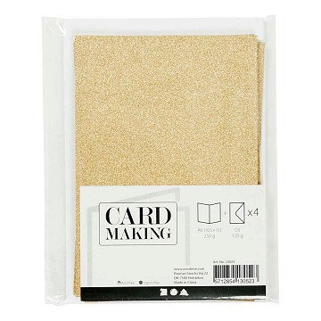 Karten und Umschläge 10,5 x 15 cm Glitzergold - 4 Stück.