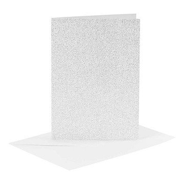 Kaarten en Enveloppen 10,5x15cm Glitter Zilver - 4st.