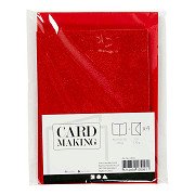 Karten und Umschläge 10,5 x 15 cm Glitzer Rot - 4 Stück.